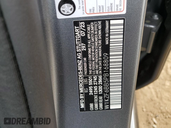 2023 Mercedes-Benz E 53 AMG with VIN W1KZF6BB5PB168809, listed as a Copart auction lot 63260164 with 9,666 mi miles and Salvage Title. Bid and sale history available at DreamBid. Image 14.