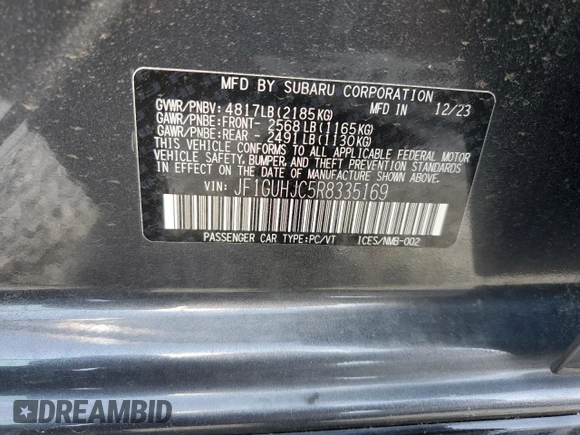 2024 Subaru Impreza RS with VIN JF1GUHJC5R8335169, listed as a Copart auction lot 65153154 with 6,521 mi miles and Salvage Title. Bid and sale history available at carsss.com. Image 14.