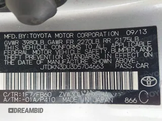 2013 Toyota Prius One z VIN JTDKN3DU3D5704663, wystawiony jako IAAI lot #42270987 z przebiegiem 169 353 mil mil oraz . Historia ofert i sprzedaży dostępna na DreamBid. Obrazek 9.