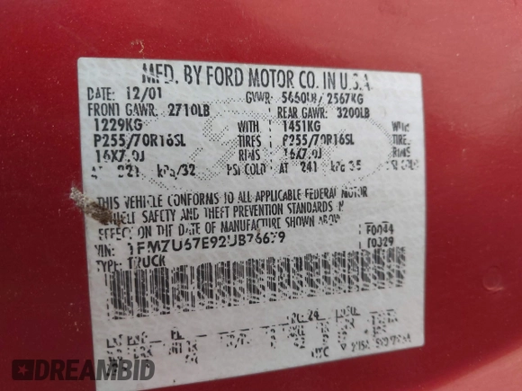 2002 Ford Explorer Sport Trac Value с VIN 1FMZU67E92UB76679, выставлен на аукционе IAAI как лот 42512512 с пробегом 274 951 миль миль и . История ставок и продаж доступна на DreamBid. Изображение 9.
