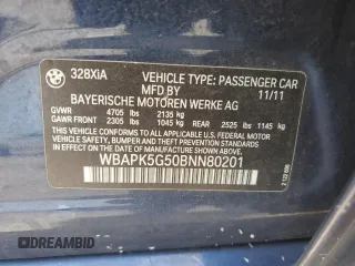 2011 BMW 3 Series 328i xDrive with VIN WBAPK5G50BNN80201, listed as a Copart auction lot 58786025 with 135,156 mi miles and Non repairable. Bid and sale history available at DreamBid. Image 12.
