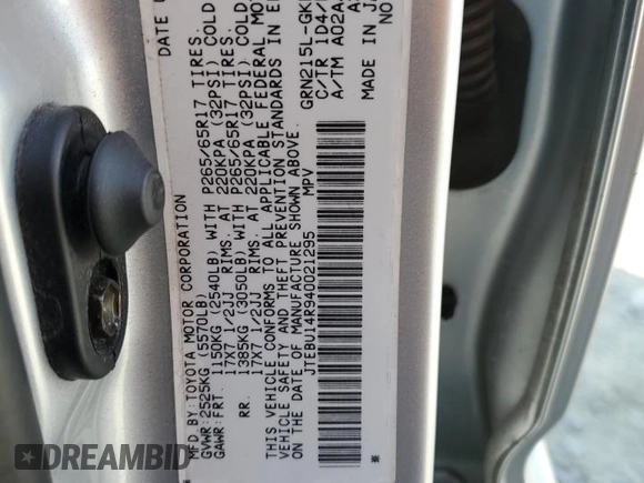 2004 Toyota 4Runner SR5 с VIN JTEBU14R940021295, выставлен на аукционе Copart как лот 59313895 с пробегом 173 841 миль миль и Чистый • Clean title. История ставок и продаж доступна на DreamBid. Изображение 13.