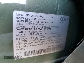 2021 Audi SQ5 Sportback Prestige with VIN WA134AFY1M2091675, listed as a Copart auction lot 80514314 with Not provided miles and Salvage title. Bid and sale history available at DreamBid. Image 13.