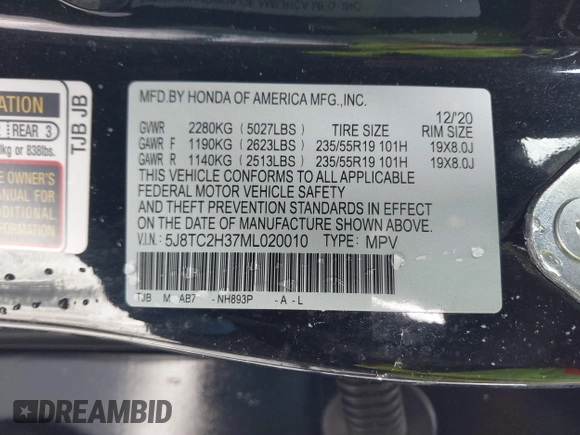 2021 Acura RDX with VIN 5J8TC2H37ML020010, listed as a IAAI auction lot 41535666 with 47,528 mi miles and . Bid and sale history available at DreamBid. Image 9.
