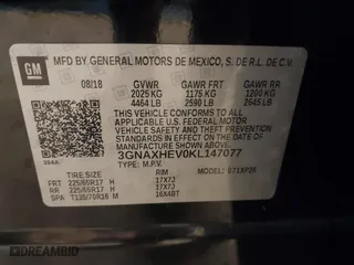 2019 Chevrolet Equinox LS with VIN 3GNAXHEV0KL147077, listed as a IAAI auction lot 41572529 with 56,817 mi miles. Bid and sale history available at carsss.com. Image 9.