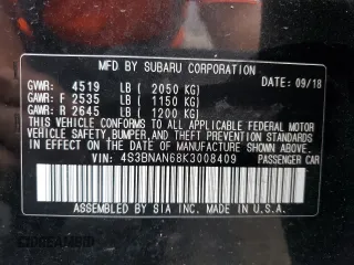 2019 Subaru Legacy Limited with VIN 4S3BNAN68K3008409, listed as a Copart auction lot 62454023 with 81,354 mi miles. Bid and sale history available at carsss.com. Image 12.