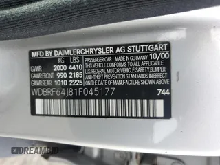 2001 Mercedes-Benz C 320 with VIN WDBRF64J81F045177, listed as a Copart auction lot 71381124 with 93,983 mi miles and Salvage Title. Bid and sale history available at DreamBid. Image 12.