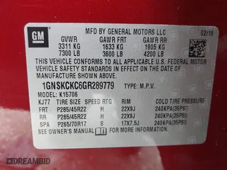 2016 Chevrolet Tahoe LTZ with VIN 1GNSKCKC6GR289779, listed as a IAAI auction lot 41389868 with 53,173 mi miles. Bid and sale history available at carsss.com. Image 9.
