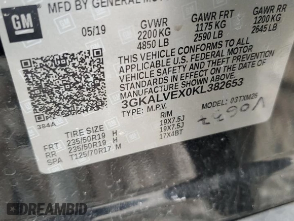 2019 GMC Terrain SLT with VIN 3GKALVEX0KL382653, listed as a Copart auction lot 48176825 with 52,509 mi miles and Salvage Title. Bid and sale history available at carsss.com. Image 15.