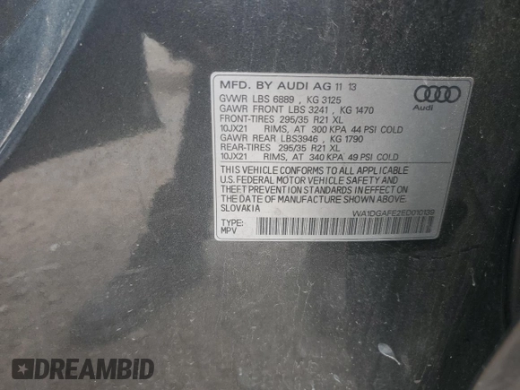 2014 Audi Q7 S line Prestige с VIN WA1DGAFE2ED010139, выставлен на аукционе Copart как лот 57486415 с пробегом 201 506 миль миль и Чистый • Clean title. История ставок и продаж доступна на DreamBid. Изображение 13.