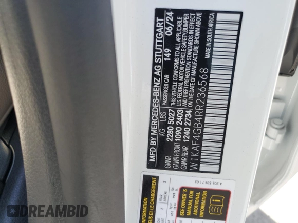 2024 Mercedes-Benz C 300 with VIN W1KAF4GB4RR236568, listed as a Copart auction lot 57689045 with 4,008 mi miles and Salvage title. Bid and sale history available at DreamBid. Image 12.
