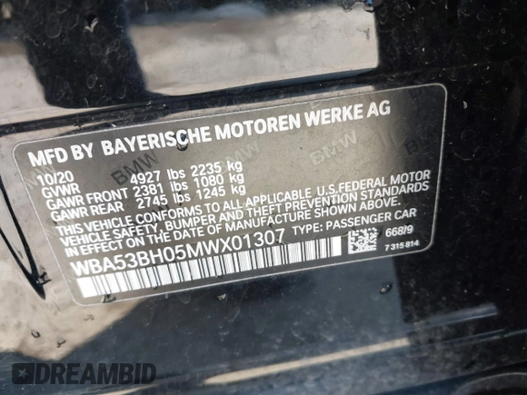 2021 BMW 5 Series 530i с VIN WBA53BH05MWX01307, выставлен на аукционе IAAI как лот 41755966 с пробегом 73 780 миль миль и . История ставок и продаж доступна на DreamBid. Изображение 9.