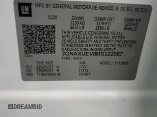 2021 Chevrolet Equinox LT with VIN 3GNAXUEV8MS122087, listed as a Copart auction lot 47523005 with 17,312 mi miles and Salvage Title. Bid and sale history available at DreamBid. Image 14.