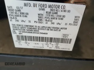 2017 Ford Explorer с VIN 1FM5K8B83HGC56469, выставлен на аукционе Copart как лот 47289515 с пробегом 129 911 миль миль и Списание • Salvage title. История ставок и продаж доступна на DreamBid. Изображение 13.