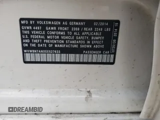 2014 Volkswagen CC R-Line with VIN WVWBN7ANXEE527633, listed as a Copart auction lot 67687694 with 84,561 mi miles and Salvage Title. Bid and sale history available at carsss.com. Image 13.