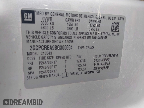 2011 Chevrolet Silverado 1500 LS with VIN 3GCPCREA9BG300694, listed as a IAAI auction lot 42101687 with 203,358 mi miles and . Bid and sale history available at DreamBid. Image 9.
