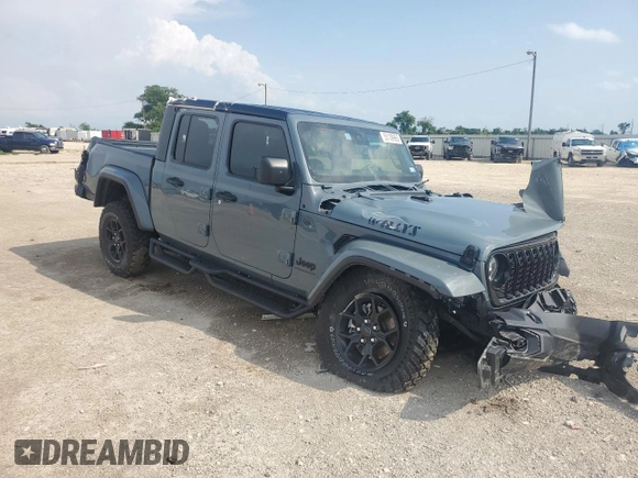 2024 Jeep Gladiator Willys с VIN 1C6HJTAG7RL131975, выставлен на аукционе Copart как лот 55139965 с пробегом 4 583 миль миль и Списание • Salvage title. История ставок и продаж доступна на DreamBid. Изображение 4.
