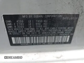 2019 Subaru Impreza with VIN 4S3GKAA62K3623672, listed as a IAAI auction lot 42429227 with 70,148 mi miles and . Bid and sale history available at DreamBid. Image 9.