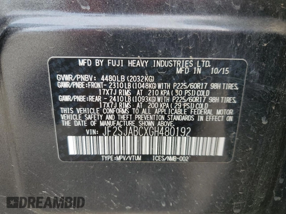 2016 Subaru Forester 2.5i z VIN JF2SJABCXGH480192, wystawiony jako Copart lot #77084634 z przebiegiem 128 190 mil mil oraz Szkoda całkowita • Salvage title. Historia ofert i sprzedaży dostępna na DreamBid. Obrazek 16.