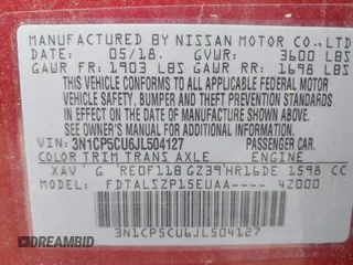 2018 Nissan Kicks SV с VIN 3N1CP5CU6JL504127, выставлен на аукционе IAAI как лот 42237627 с пробегом 72 253 миль миль и . История ставок и продаж доступна на DreamBid. Изображение 9.