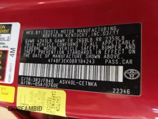 2011 Toyota Camry LE with VIN 4T4BF3EK0BR184243, listed as a IAAI auction lot 40724383 with 161,119 mi miles. Bid and sale history available at carsss.com. Image 9.