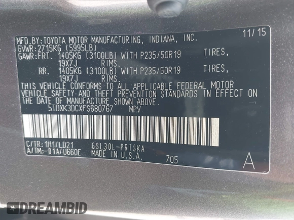 2015 Toyota Sienna SE with VIN 5TDXK3DCXFS680767, listed as a IAAI auction lot 42237107 with 105,912 mi miles and . Bid and sale history available at DreamBid. Image 9.
