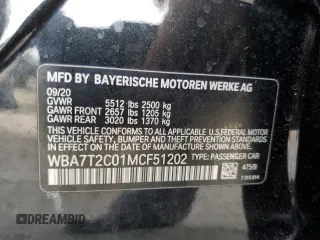 2021 BMW 7 Series 740i with VIN WBA7T2C01MCF51202, listed as a Copart auction lot 84522934 with Not provided miles and Salvage title. Bid and sale history available at DreamBid. Image 12.