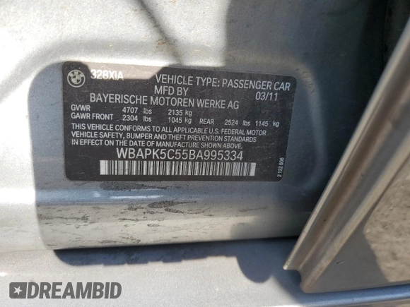2011 BMW 3 Series 328i xDrive с VIN WBAPK5C55BA995334, выставлен на аукционе Copart как лот 45465805 с пробегом Не указан миль и Списание • Salvage title. История ставок и продаж доступна на DreamBid. Изображение 12.