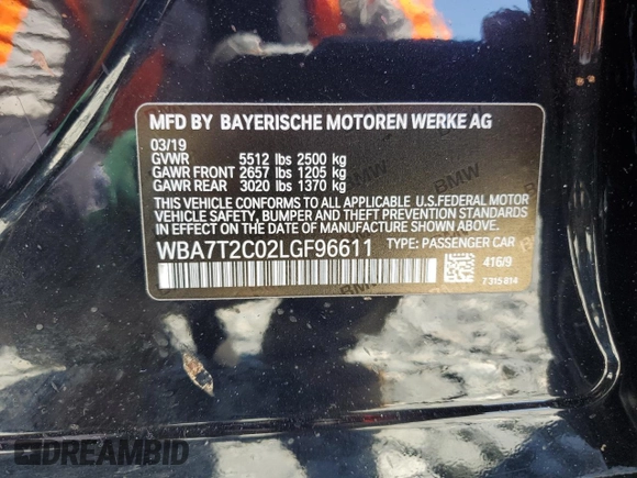 2020 BMW 7 Series 740i z VIN WBA7T2C02LGF96611, wystawiony jako Copart lot #61451935 z przebiegiem 61 185 mil mil oraz Szkoda całkowita • Salvage title. Historia ofert i sprzedaży dostępna na DreamBid. Obrazek 13.
