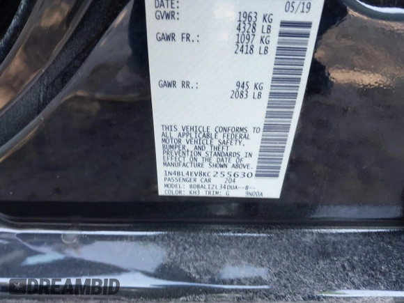 2019 Nissan Altima 2.5 SL with VIN 1N4BL4EV8KC255630, listed as a IAAI auction lot 41394649 with 111,728 mi miles. Bid and sale history available at carsss.com. Image 9.