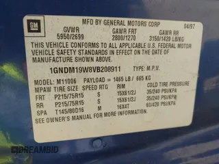 1997 Chevrolet Astro z VIN 1GNDM19W8VB208911, wystawiony jako IAAI lot #42484463 z przebiegiem 201 449 mil mil oraz . Historia ofert i sprzedaży dostępna na DreamBid. Obrazek 9.