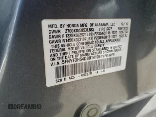 2013 Honda Pilot EX-L с VIN 5FNYF3H54DB014106, выставлен на аукционе Copart как лот 59169735 с пробегом 180 666 миль миль и Списание • Salvage title. История ставок и продаж доступна на DreamBid. Изображение 13.