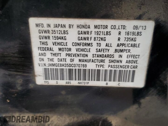 2013 Honda Fit with VIN JHMGE8H35DC070769, listed as a Copart auction lot 46304045 with 0 mi miles and Salvage Title. Bid and sale history available at carsss.com. Image 12.