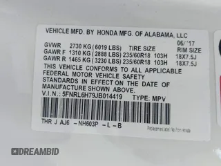 2018 Honda Odyssey EX-L z VIN 5FNRL6H79JB014419, wystawiony jako IAAI lot #41654269 z przebiegiem 84 372 mil mil oraz . Historia ofert i sprzedaży dostępna na DreamBid. Obrazek 9.