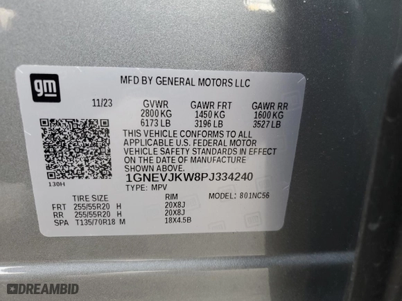 2023 Chevrolet Traverse RS with VIN 1GNEVJKW8PJ334240, listed as a Copart auction lot 49526565 with 11,836 mi miles and Salvage Title. Bid and sale history available at carsss.com. Image 15.