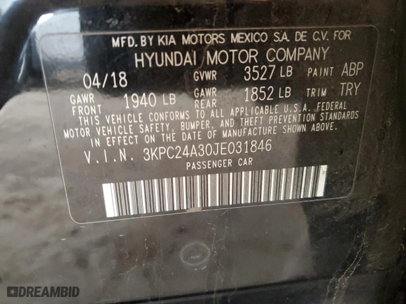 2018 Hyundai Accent SE with VIN 3KPC24A30JE031846, listed as a Copart auction lot 49227415 with 87,609 mi miles and Salvage Title. Bid and sale history available at carsss.com. Image 12.