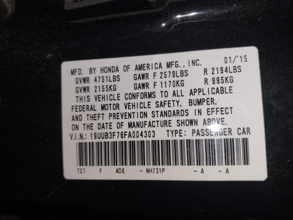 2015 Acura TLX Advance z VIN 19UUB3F76FA004303, wystawiony jako IAAI lot #41748160 z przebiegiem 138 528 mil mil oraz . Historia ofert i sprzedaży dostępna na DreamBid. Obrazek 9.