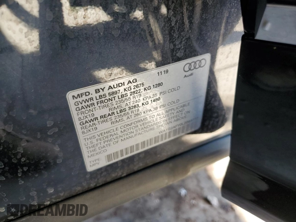 2020 Audi Q5 Premium with VIN WA1G2AFY0L2049777, listed as a Copart auction lot 67832564 with 0 mi miles and Salvage Title. Bid and sale history available at carsss.com. Image 13.