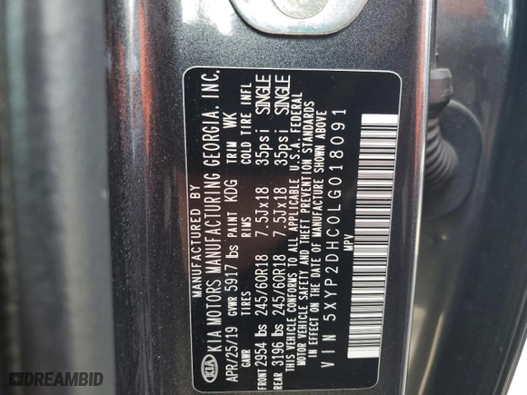 2020 Kia Telluride LX with VIN 5XYP2DHC0LG018091, listed as a Copart auction lot 51170494 with NaN miles and Salvage Title. Bid and sale history available at carsss.com. Image 13.