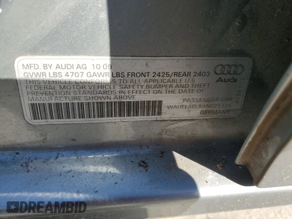 2010 Audi A4 2.0T Premium Plus with VIN WAUEFAFLXAN025324, listed as a Copart auction lot 82905494 with 121,265 mi miles and Clean Title. Bid and sale history available at carsss.com. Image 12.