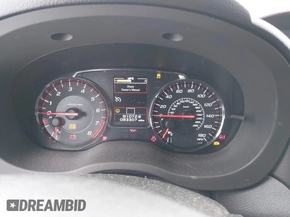 2018 Subaru WRX with VIN JF1VA1A63J9819423, listed as a IAAI auction lot 41552132 with 83,307 mi miles. Bid and sale history available at carsss.com. Image 7.