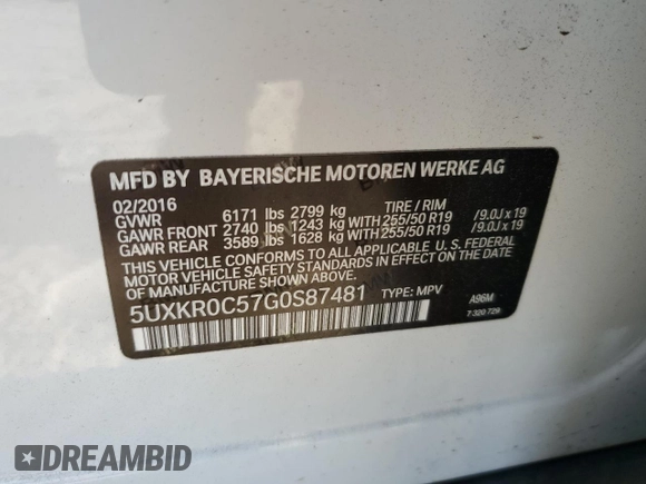 2016 BMW X5 xDrive35i z VIN 5UXKR0C57G0S87481, wystawiony jako Copart lot #49912815 z przebiegiem Nie podano mil oraz Nie do naprawy • Non repairable. Historia ofert i sprzedaży dostępna na DreamBid. Obrazek 14.