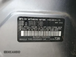 2017 Mitsubishi Mirage SE z VIN ML32A4HJ7HH006081, wystawiony jako Copart lot #53053845 z przebiegiem 40 711 mil mil oraz Szkoda całkowita • Salvage title. Historia ofert i sprzedaży dostępna na DreamBid. Obrazek 14.