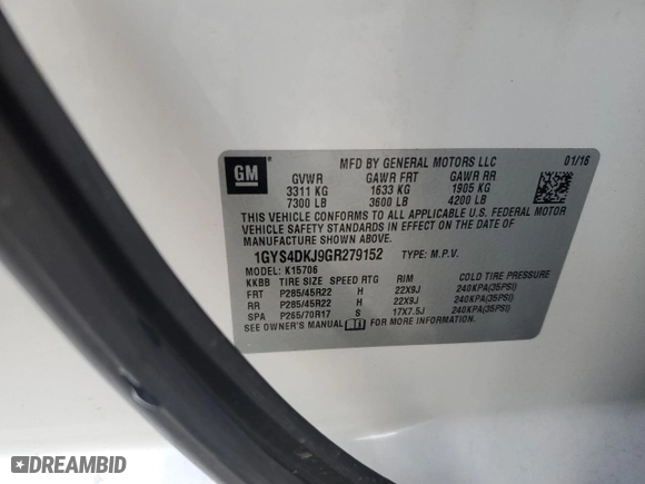 2016 Cadillac Escalade Platinum with VIN 1GYS4DKJ9GR279152, listed as a Copart auction lot 49911015 with 146,399 mi miles and Salvage Title. Bid and sale history available at carsss.com. Image 15.