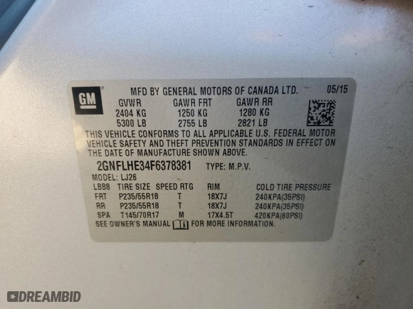 2015 Chevrolet Equinox LTZ with VIN 2GNFLHE34F6378381, listed as a Copart auction lot 46669525 with 146,404 mi miles and Salvage Title. Bid and sale history available at carsss.com. Image 12.