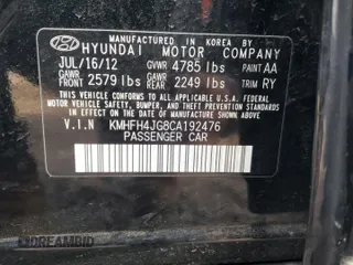 2012 Hyundai Azera with VIN KMHFH4JG8CA192476, listed as a Copart auction lot 57971925 with 141,346 mi miles and Salvage title. Bid and sale history available at DreamBid. Image 12.