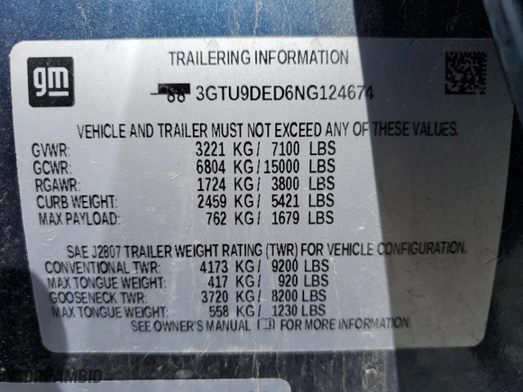 2022 GMC Sierra 1500 Limited SLT with VIN 3GTU9DED6NG124674, listed as a Copart auction lot 74126964 with 47,764 mi miles and Salvage Title. Bid and sale history available at carsss.com. Image 15.