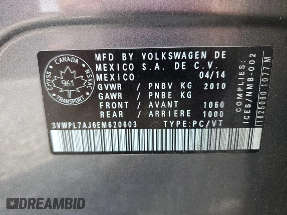 2014 Volkswagen Jetta SportWagen TDI w/Sunroof & Nav with VIN 3VWPL7AJ6EM620603, listed as a Copart auction lot 71386874 with 209,660 mi miles and Salvage Title. Bid and sale history available at carsss.com. Image 12.