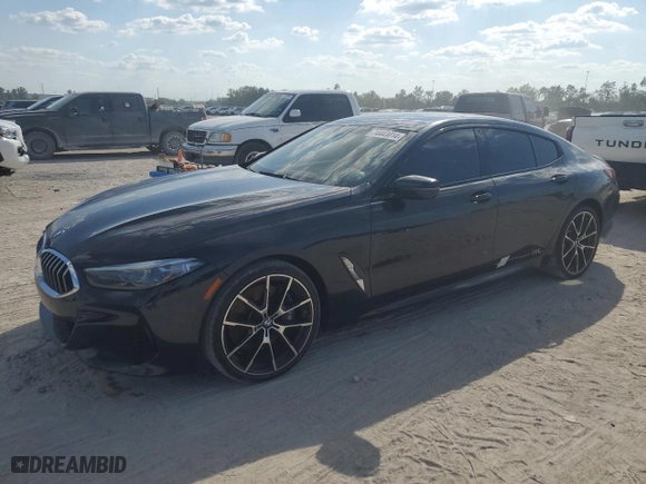 2022 BMW 8 Series 840i with VIN WBAGV2C07NCH63534, listed as a Copart auction lot 74443014 with 12,838 mi miles and Non Repairable. Bid and sale history available at carsss.com. Image 1.