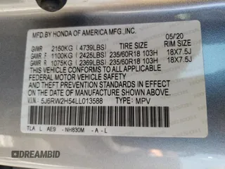 2020 Honda CR-V EX with VIN 5J6RW2H54LL013588, listed as a Copart auction lot 63094492 with 32,447 mi miles. Bid and sale history available at carsss.com. Image 10.